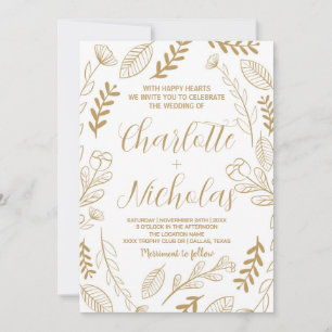 Convites para Casamento Branco de Arte ouro