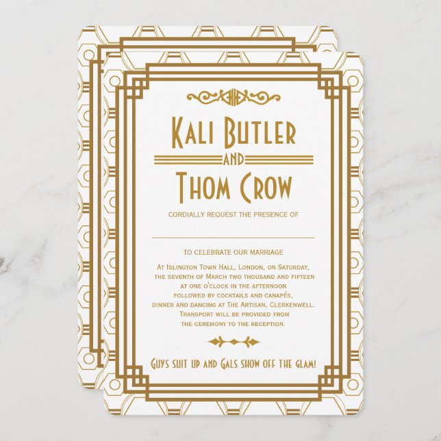 Convites para Casamento Branco de Deco de Arte Per (Frente/Verso)