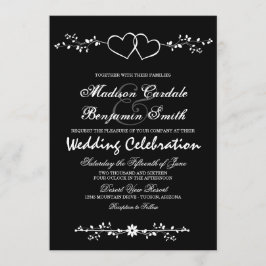 Convites para Casamento Branco e Preto de Corações