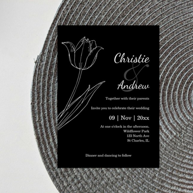 Convites para Casamento Branco e Preto de Tulip (Criador carregado)