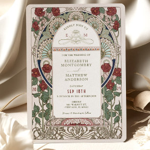 Convites para Casamento Burgundy Art Nouveau Mucha