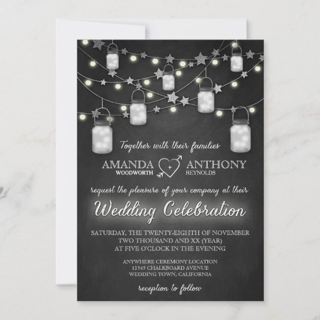 Convites para Casamento Chalkboard Firefly Mason J (Frente)