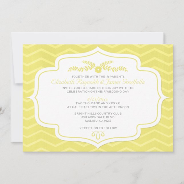 Convites para Casamento Chevron Amarelo (Frente)