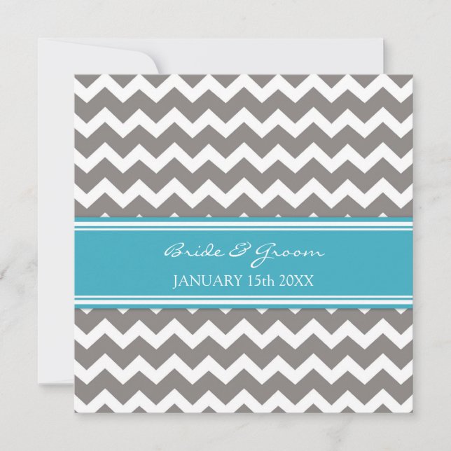 Convites para Casamento Chevron Cinza Azul (Frente)