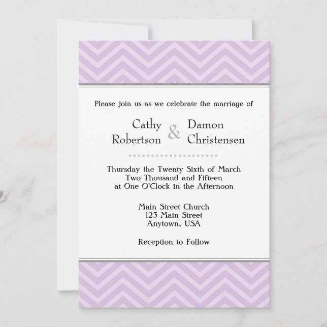 Convites para Casamento Chevron lavanda (Frente)