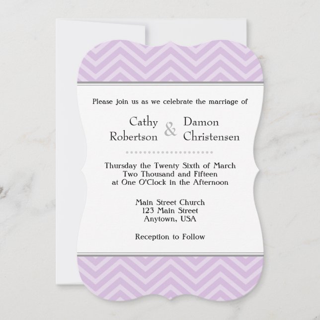 Convites para Casamento Chevron lavanda (Frente)