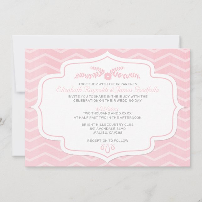Convites para Casamento Chevron Rosa (Frente)