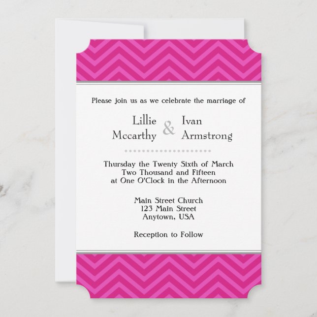 Convites para Casamento Chevron Rosa Quente (Frente)
