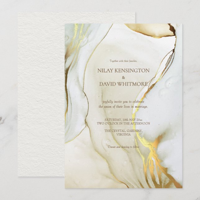 Convites para Casamento Chic Dourado com Tinta Álc (Frente/Verso)