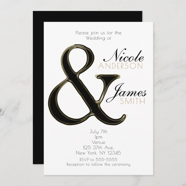 Convites para Casamento Chic em Ampersand Preto e  (Frente/Verso)