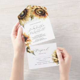 Convites para Casamento com Cartão RSVP Girassol
