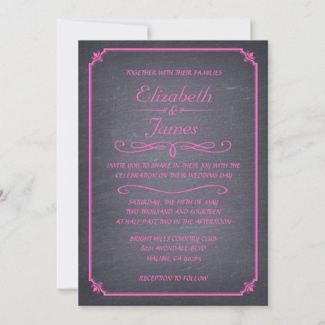 Convites para Casamento com Chalkboard de Luxo Vin (Frente)