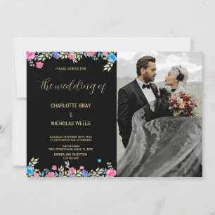Convites para Casamento com Flor Rosa com Fotograf