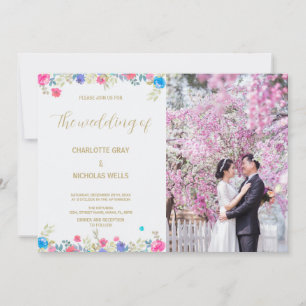 Convites para Casamento com Flor Rosa com Fotograf