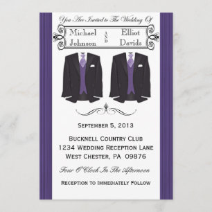Convites para Casamento com Gay de Tuxedo Roxo