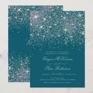Convites para Casamento com Glitter Teal