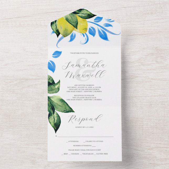 Convites para Casamento com Limões de Cartão RSVP (Inside)