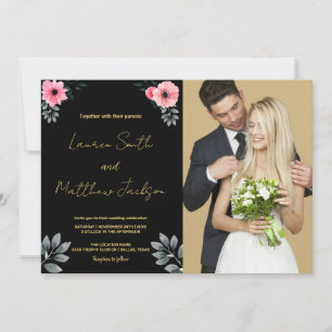 Convites para Casamento com Ouro Floral Rosa com F