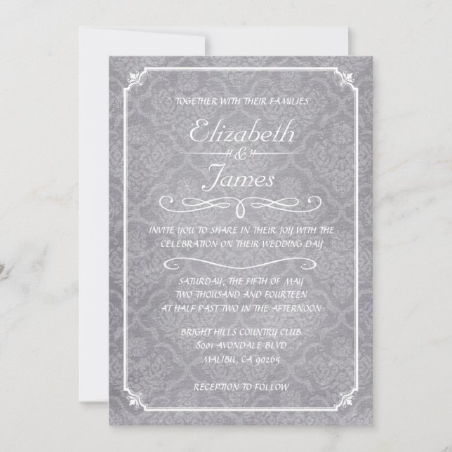 Convites para Casamento com Quadros de Malha Branc (Frente)