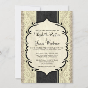 Convites para Casamento com rendas Douradas Black