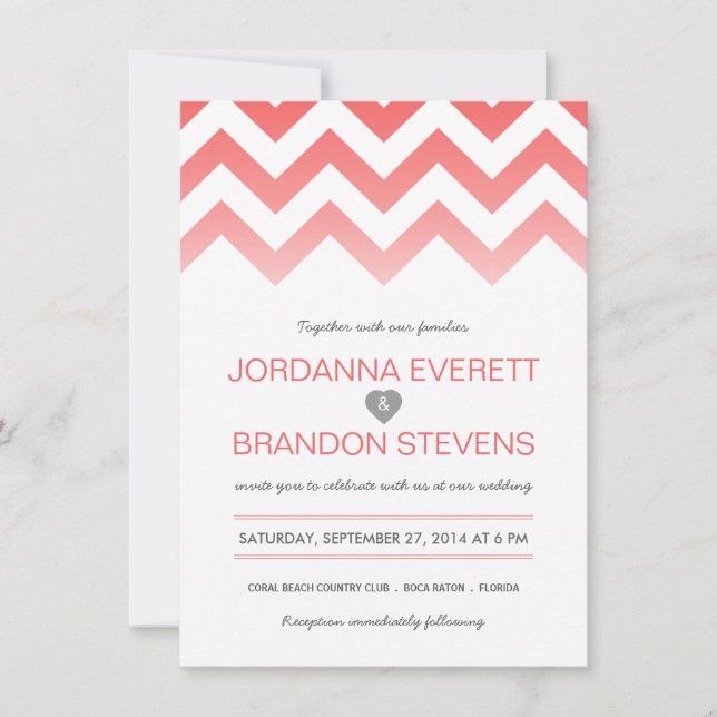 Convites para Casamento Coral Chevron Ombre (Frente)