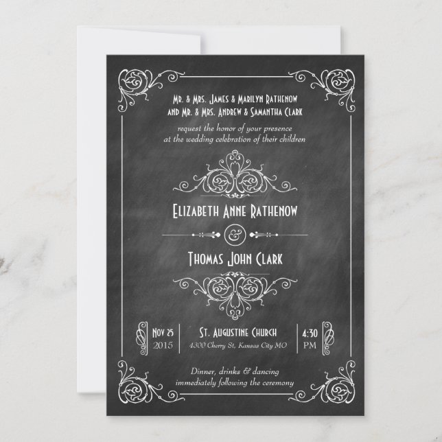Convites para Casamento de Arte de Chalkboard (Frente)