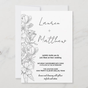 Convites para Casamento de Arte Flores cinzas