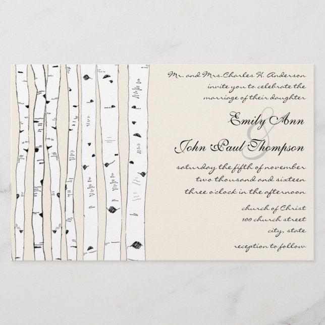 Convites para Casamento de Árvore de Ivory Birch (Frente)