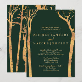 Convites para Casamento de Árvores de Aves Dourada
