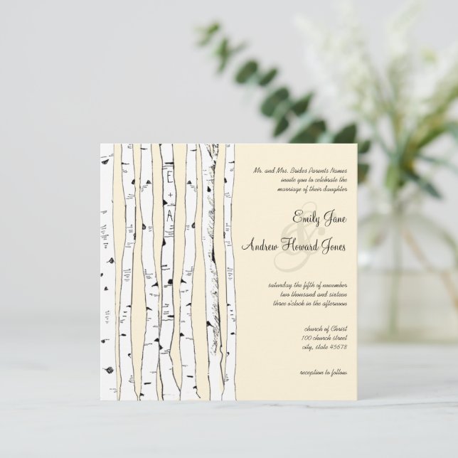 Convites para Casamento de Árvores de Creme Birch (Em pé/Frente)