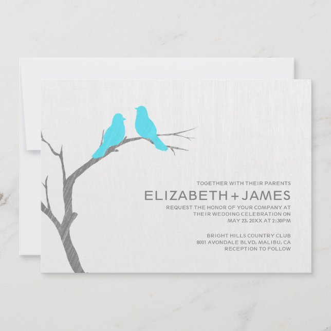 Convites para Casamento de Aves Azuis (Frente)
