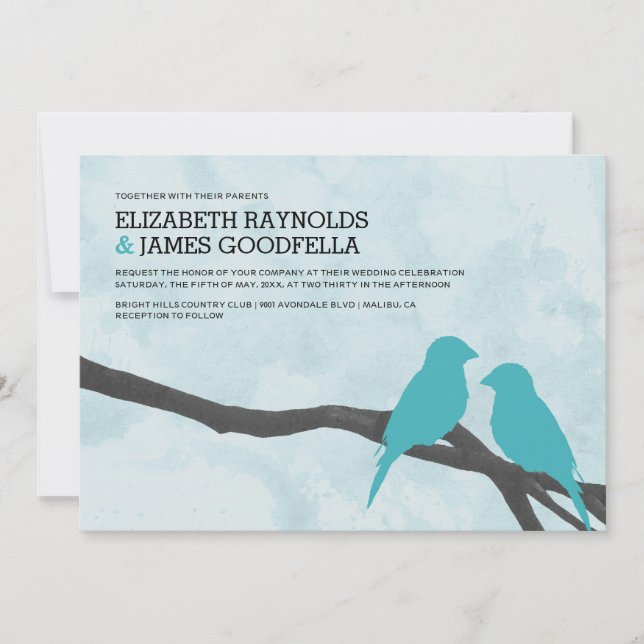 Convites para Casamento de Aves Azuis (Frente)