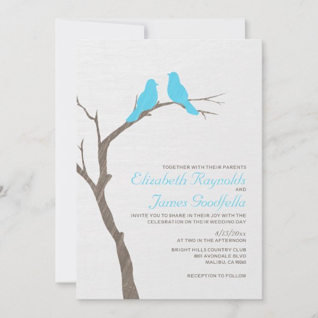Convites para Casamento de Aves Azuis Modernas (Frente)