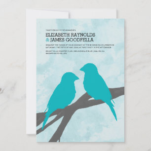 Convites para Casamento de Aves Azuis Modernos
