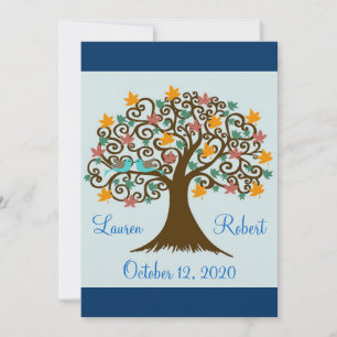 Convites para Casamento de Aves de Amor Azul Marin