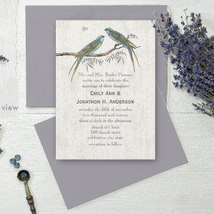 Convites para Casamento de Aves de Teal Vintage
