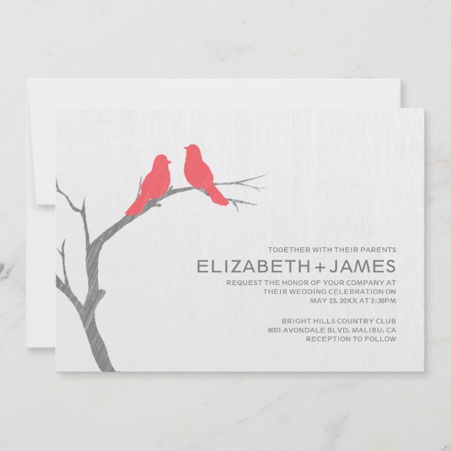 Convites para Casamento de Aves Vermelhas (Frente)