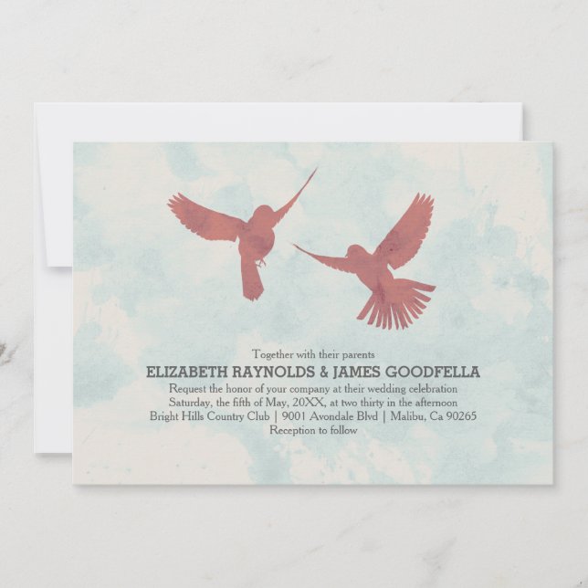 Convites para Casamento de Aves Vermelhas Vintage (Frente)