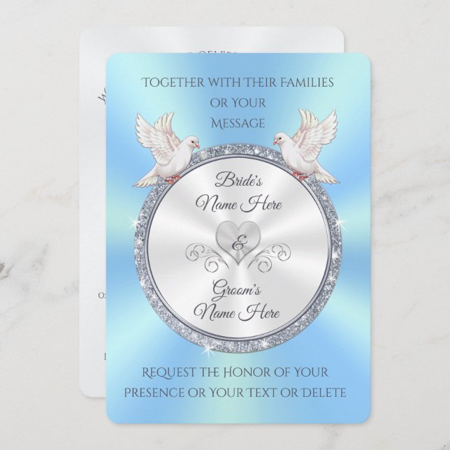 Convites para Casamento de Azul Claro e Branco Per (Frente/Verso)