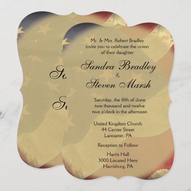 Convites para Casamento de Bandeira Americana (Frente/Verso)