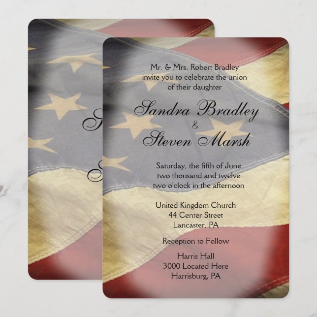 Convites para Casamento de Bandeira Americana (Frente/Verso)