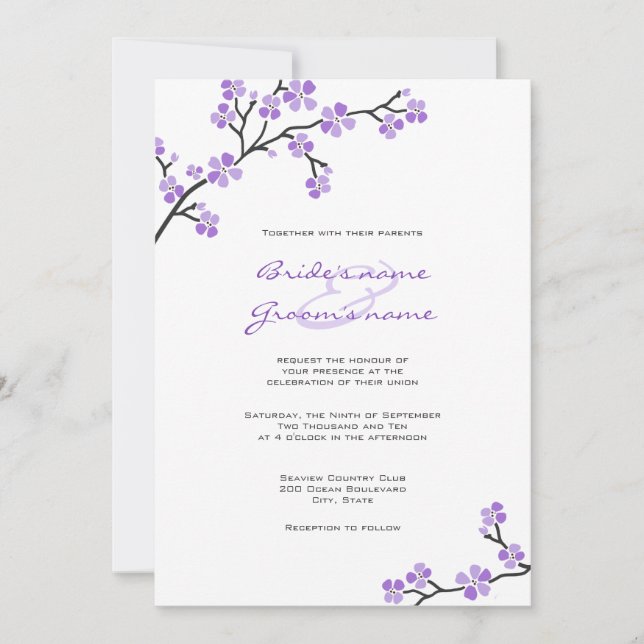 Convites para Casamento de Blossom de Cereja Roxo (Frente)
