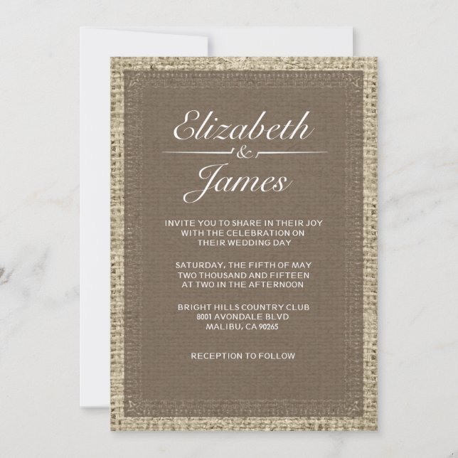Convites para Casamento de Brown Vintage Burlap (Frente)