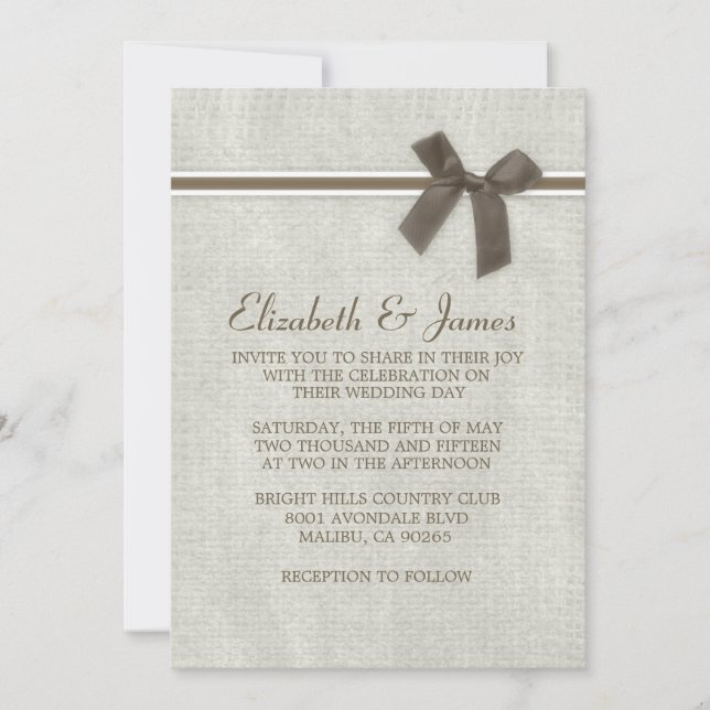 Convites para Casamento de Burlap Russo Brown (Frente)