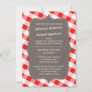 Convites para Casamento de Canvas de Gingham Verme