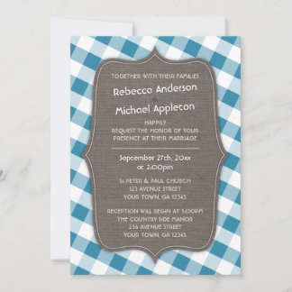 Convites para Casamento de Canvas Gingham Azul e B