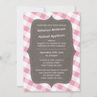 Convites para Casamento de Canvas Gingham, cor-de-