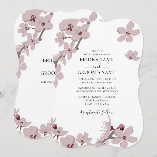 Convites para Casamento de Cerejeiras Florais Eleg (Frente/Verso)