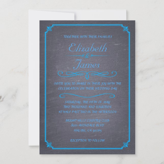 Convites para Casamento de Chalkboard Blue Vintage (Frente)