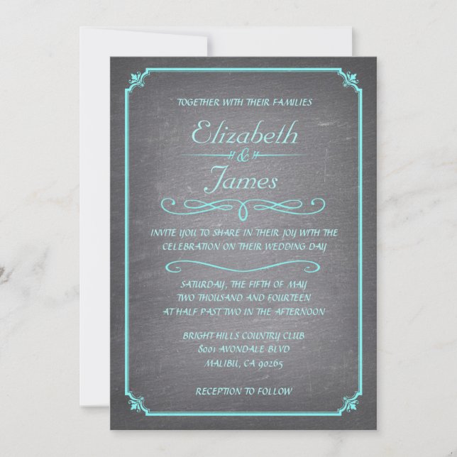 Convites para Casamento de Chalkboard de Teal e Pr (Frente)